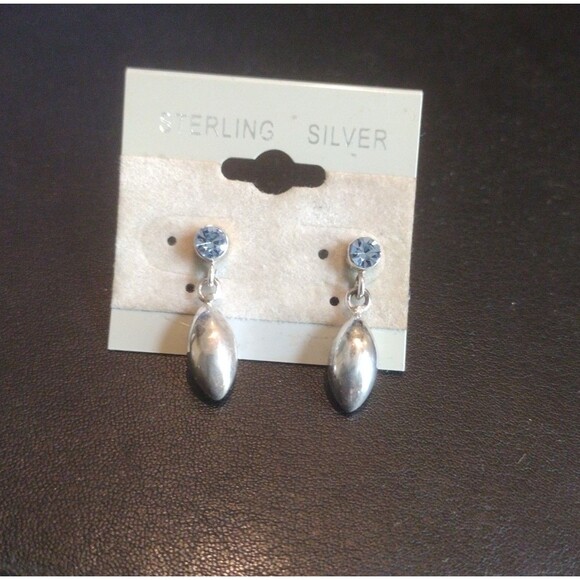 Sterling Silver Football Shaped Earrings With Blue Topaz Accent - Picture 3 of 3